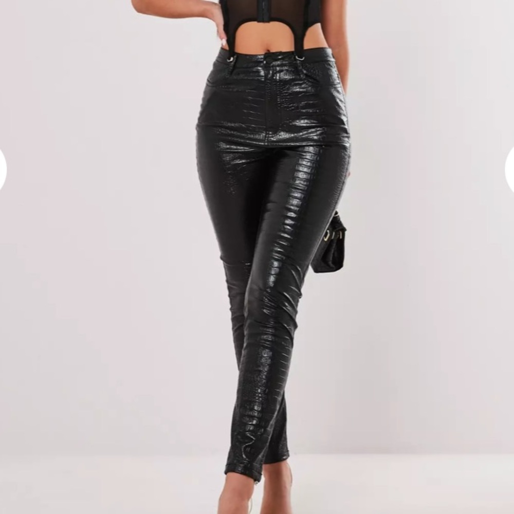 missguided black faux leather croc pants